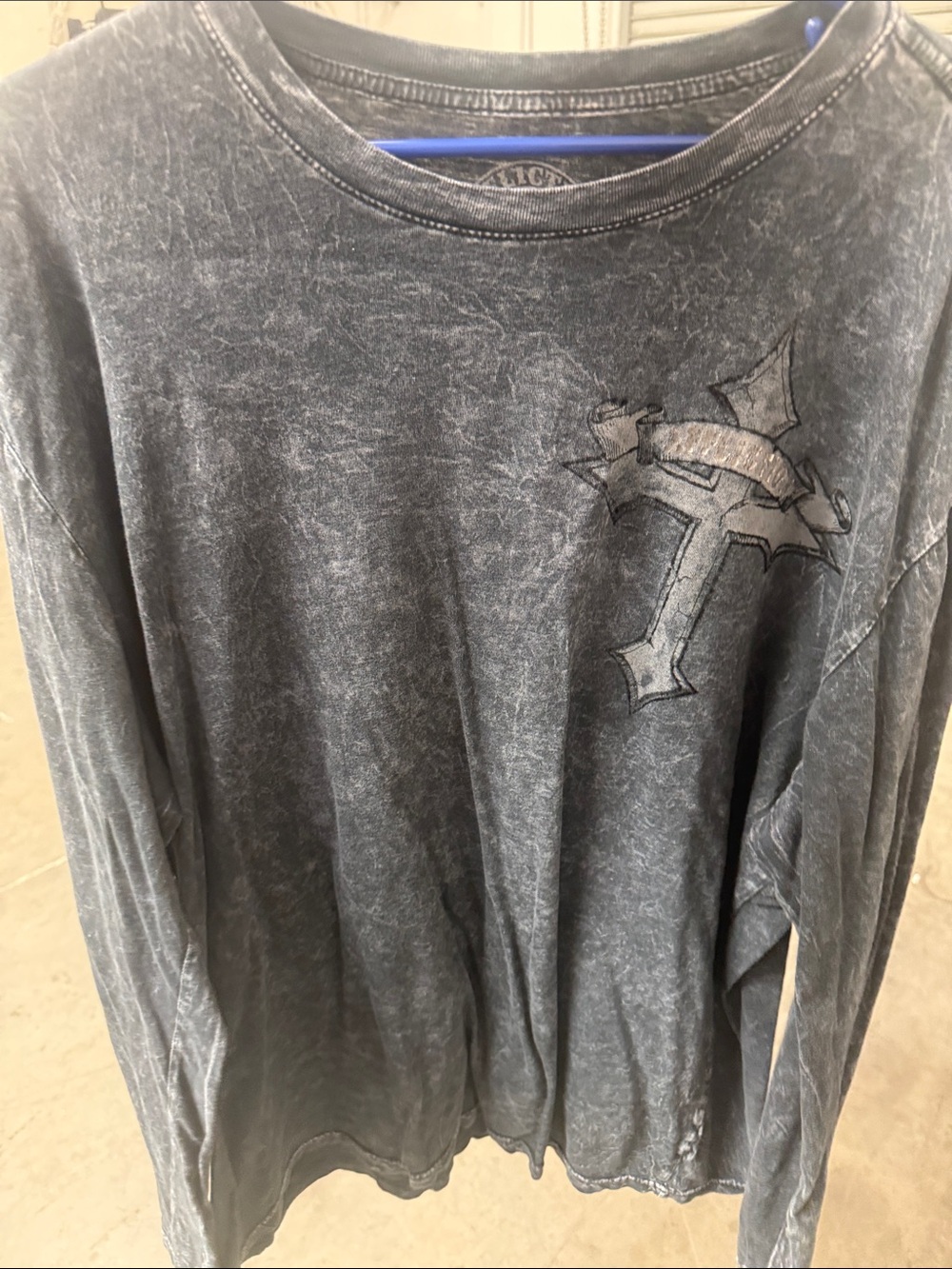 Affliction Washed Charcoal Black Long Sleeve Crewneck Shirt